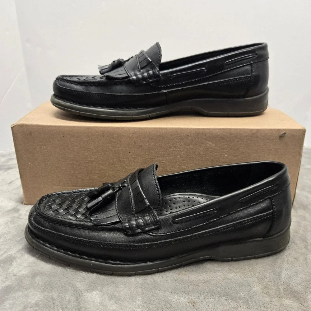Giorgio Brutini Benson Mens Black Leather Kiltie Tassel Woven Loafers 10 M 8418